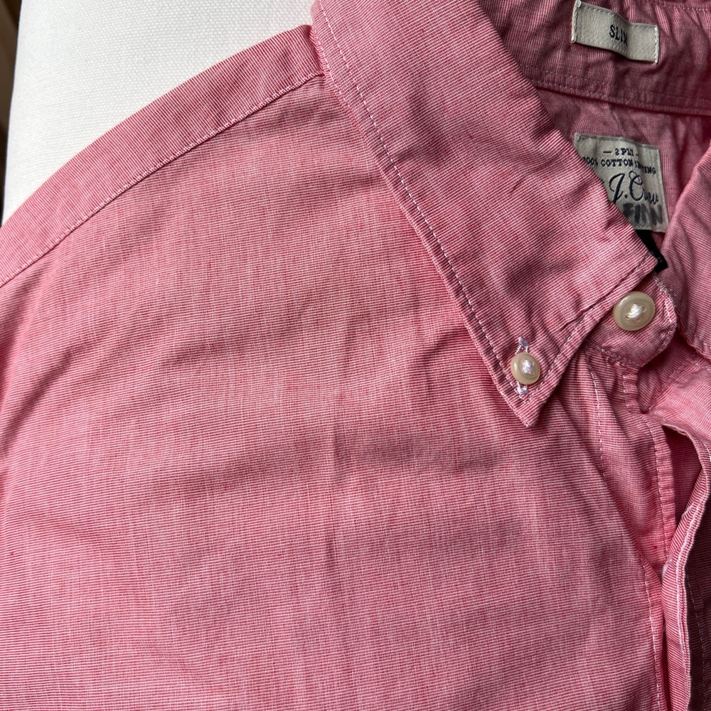 J Crew men’s cotton poplin red long sleeve button down shirt.
